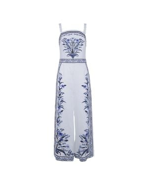 FARM Rio Farm-Style Scalloped Strap Wide-Leg Dress With Concealed Rear Zip - Blue