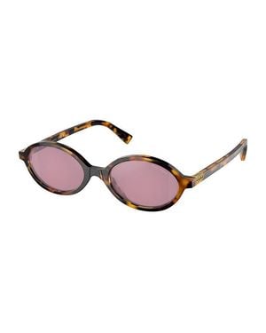 Miu Miu Sunglasses Oval Full Rim, Honey Havana Frame And Dark Mirror Internal Lens Mu04Zsfvau50D - Blue