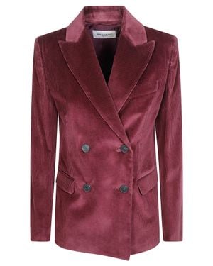 Weekend by Maxmara Double-Breasted 500-Stripe Velvet Blazer - Red