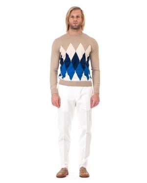 Ballantyne Cotton And Cashmere Sweater With Classic Rhombus Design - Blue