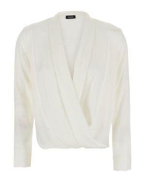 Le Plain Georgette Blouse With Long Sleeves And Classic Collar - White