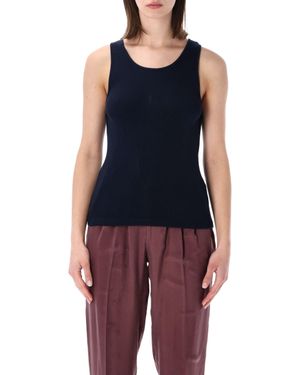Saint Laurent Cassandre Ribbed Cotton Tank - Blue