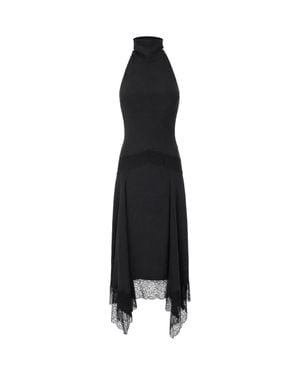 ANDAMANE Halter Neckline Lace Insert Cupro Maxi Dress - Black