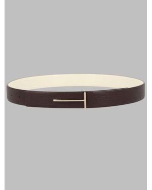Tom Ford Leather Belt T-Buckle - Gray