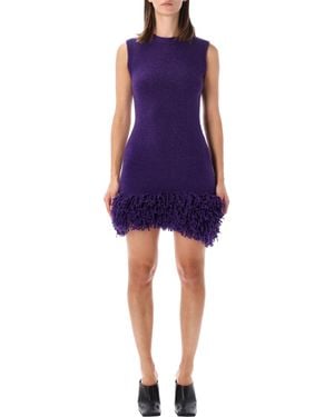 Loewe Sleeveless Knit Mini Dress With Fringed Detail And Asymmetric Hem - Purple
