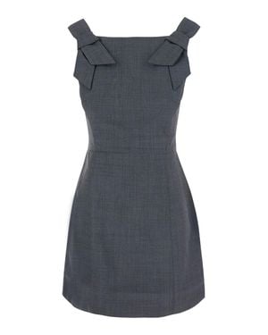 ShuShu/Tong Shimmer-Wool Blend Dress With Bow Straps And Classic Collar - Blue