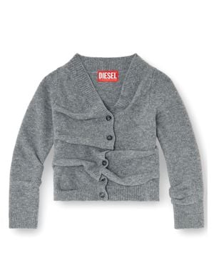 DIESEL Felted Wool Sweater With Irregular Pleats & Asymmetrical Drape - Gray