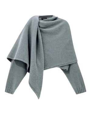 Giorgio Armani Cashmere Draped Asymmetric Hem Sweater With Ribbed Cuffs - Gray
