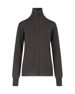 Lemaire Wool Button-Front Turtleneck Cardigan - Black