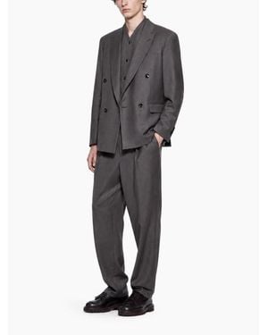 Giorgio Armani Double-Breasted Virgin Wool Blazer - Gray