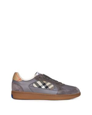 Burberry Leather, Suede And Check Terrace Sneakers - Gray