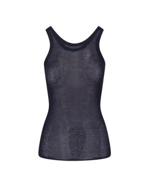 Lemaire Dark Ribbed Silk Blend Top - Blue