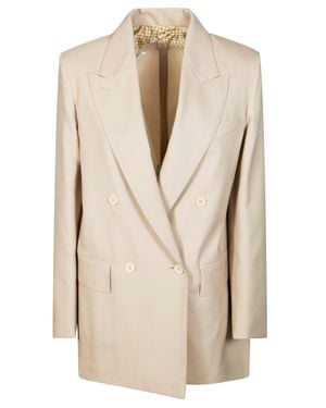 Max Mara Double-Breasted Wool Blazer Jacket - Natural