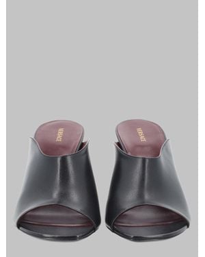 Versace Leather Open-Toe Mule Sandals - Gray