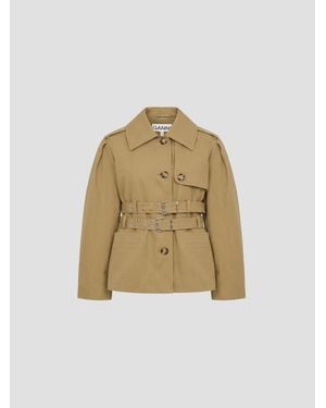 Ganni Workwear Canvas Short Peplum Jacket - Natural