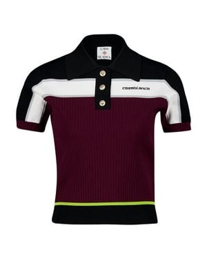 CASABLANCA Striped Short-Sleeve Polo Shirt - Red
