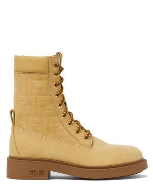 Fendi Water-Resistant Nubuck Boots With Finish And Rubber Sole - Brown