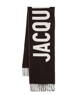 Jacquemus Oversized Wool Logo Scarf - Black