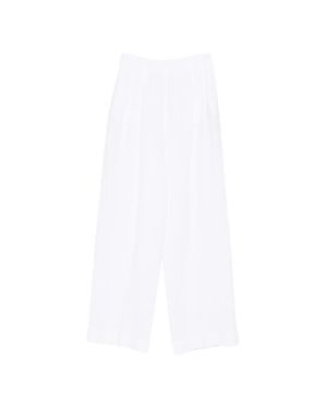 120% Lino Linen Pants With Elastic Waistband For - White