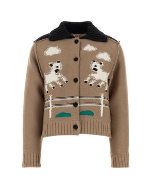 Moschino Wool Cardigan With Signature Detail - Natural