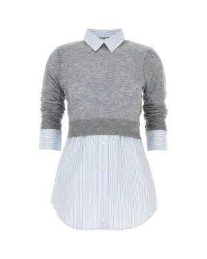 Alexander Wang Sheer Crewneck Button-Up Top - Gray
