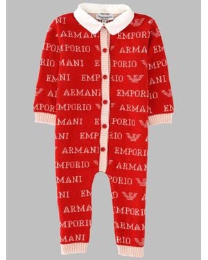 Emporio Armani Mini Wool-Silk-Cashmere Baby Romper - Red