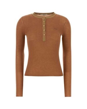 Chloé Antiqued Silk T-Shirt - Brown