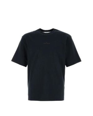 Stone Island Ribbed Crewneck T-Shirt With Chest Logo Print And Back Compass Graphic - Black