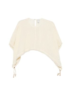 120% Lino Short-Sleeved Linen Blouse With Adjustable Hem - White