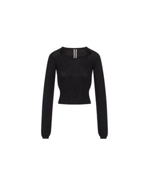 Rick Owens Slashed Cropped Pull T-Shirt - Black