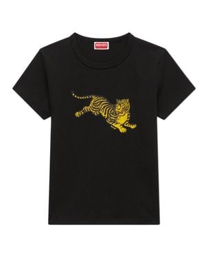 KENZO Crew Neck T-Shirt With Front Print - Black