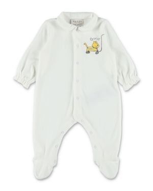 Gucci Baby Cotton Blend Footed Romper With Peter Pan Collar - White