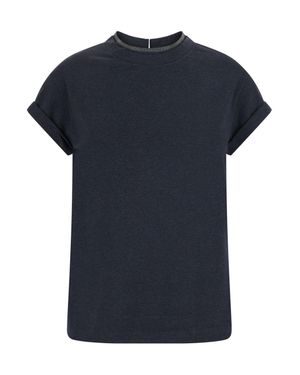 Brunello Cucinelli T-Shirt With Embellished Mini Monile - Blue