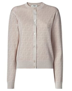 Fendi Slim Fit Long-Sleeved Crew-Neck Cardigan - Natural
