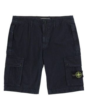 Stone Island Cargo Shorts With Logo Patch Cotton - Blue