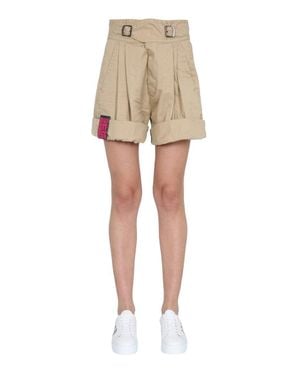 DSquared² High-Waisted Cargo Shorts With Double Buckle - Natural