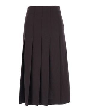Le Plain Pleated Tech Fabric Midi Skirt With Hidden Side Zip Closure - Gray