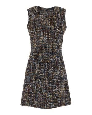 Le Plain Textured Tweed Dress With Concealed Back Closure And All-Over Pattern - Gray