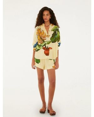 FARM Rio All-Over Print Linen-Blend Shorts With Elastic Drawstring Waist - Yellow