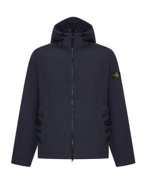 Stone Island Wrinkled Hooded Wind Resistance Jacket - Blue