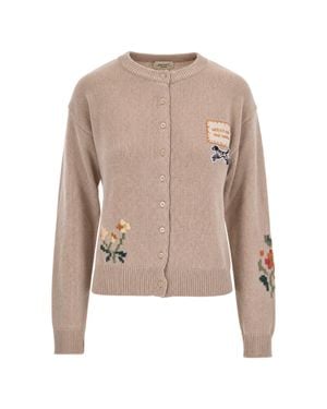 Max Mara Floral Intarsia Cotton Knit Sweater - Natural