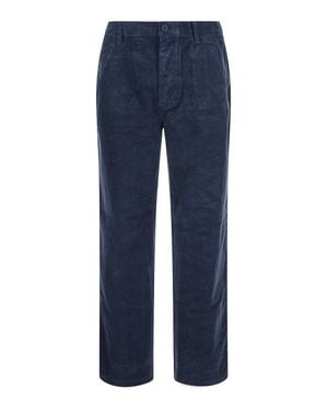 Calvin Klein Velvet Pants With Pockets And Straight Hems - Blue