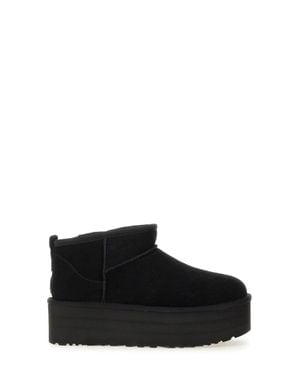 UGG Classic Ultra Mini Platform Suede Classic Boots - Black