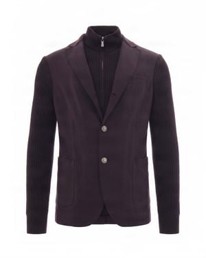 Eleventy Wool Blend Knit Sleeve Blazer Jacket - Blue