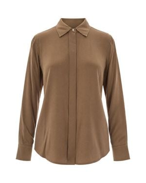 Max Mara Silk Long-Sleeve Button-Front Shirt - Brown