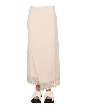 Jil Sander Fringed Wrap-Effect Midi Skirt - Natural