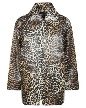 Ganni Leopard Print Laminated Jacket For - Black