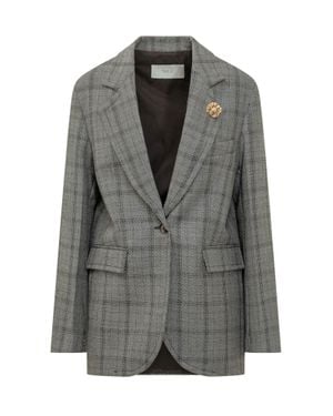 Tela Plaid Single-Breasted Blazer Jacket - Gray