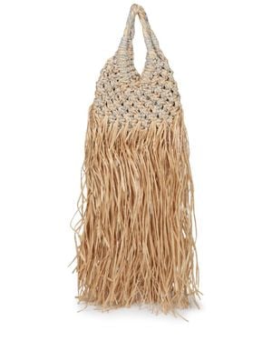 HIBOURAMA Mini Raffia & Resin Crystal-Trim Handbag - Natural