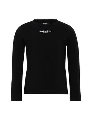 Balmain Logo Print Crew Neck Long Sleeve T-Shirt For Girls - Black